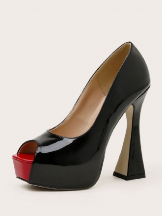 Γυναικεία Peep Toe Platform Chunky Heel Pumps Μαύρα