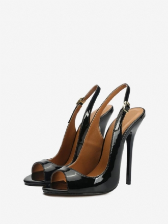 Γυναικεία Peep Toe Slingback Heel Pumps Σε Μαύρο Χρώμα