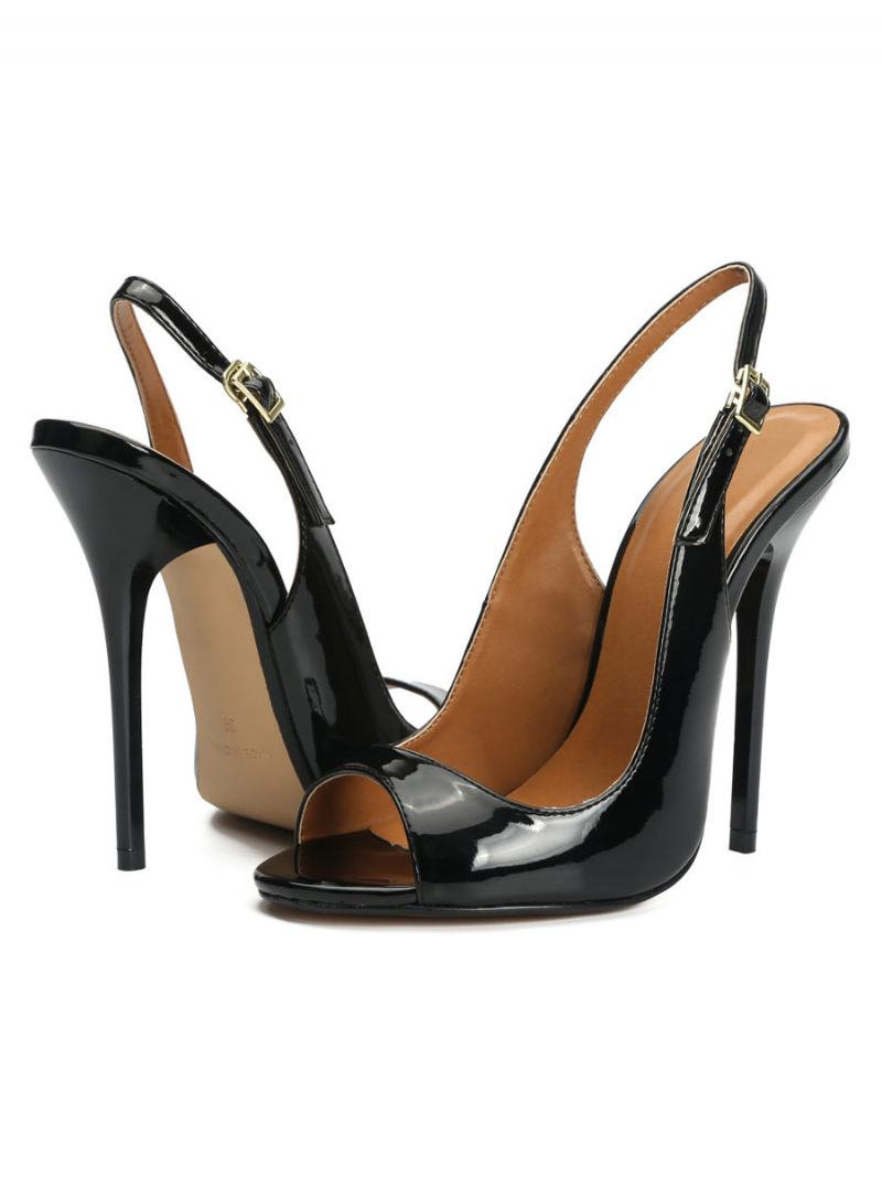 Γυναικεία Peep Toe Slingback Heel Pumps Σε Μαύρο Χρώμα - Μαύρο