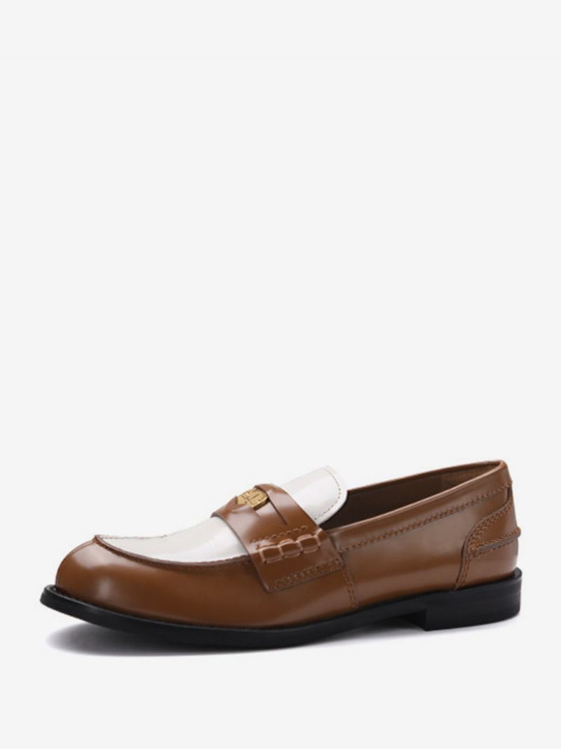 Γυναικεία Penny Loafers Round Toe Slip On Επίπεδα Παπούτσια - Καφέ Καφέ