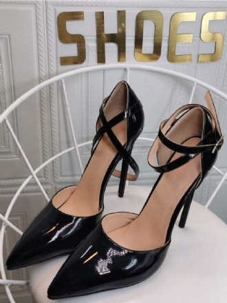 Γυναικεία Plus Size Pumps Γόβες Με Λουράκι Μυτερό Δάχτυλο Πατέντα Pu Leatehr Fashion Μαύρες