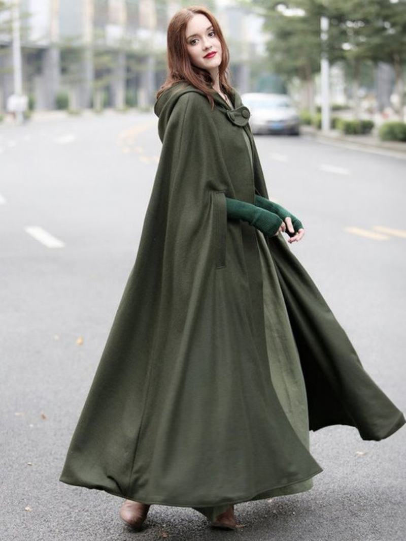 Γυναικεία Poncho Hooded Hunter Green Oversized Cape - Hunter Green