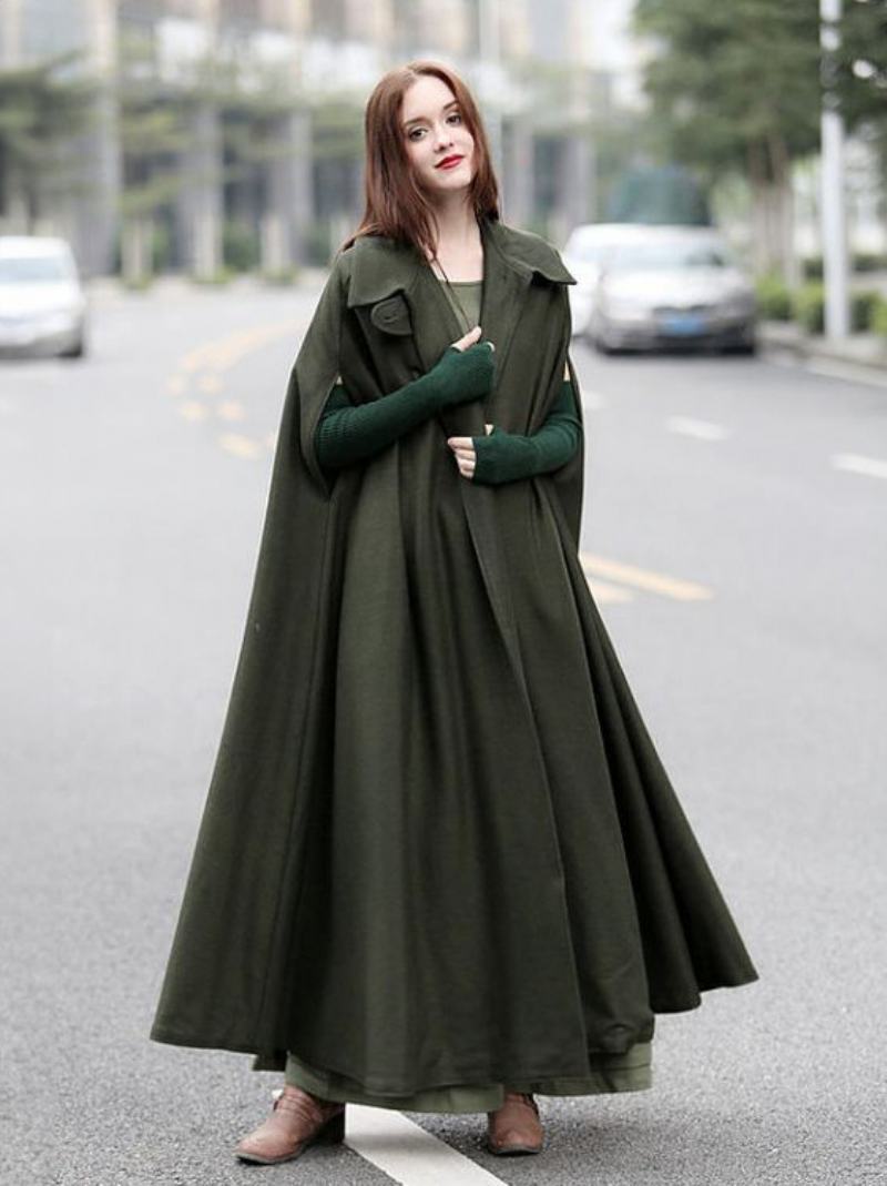 Γυναικεία Poncho Hooded Hunter Green Oversized Cape - Hunter Green