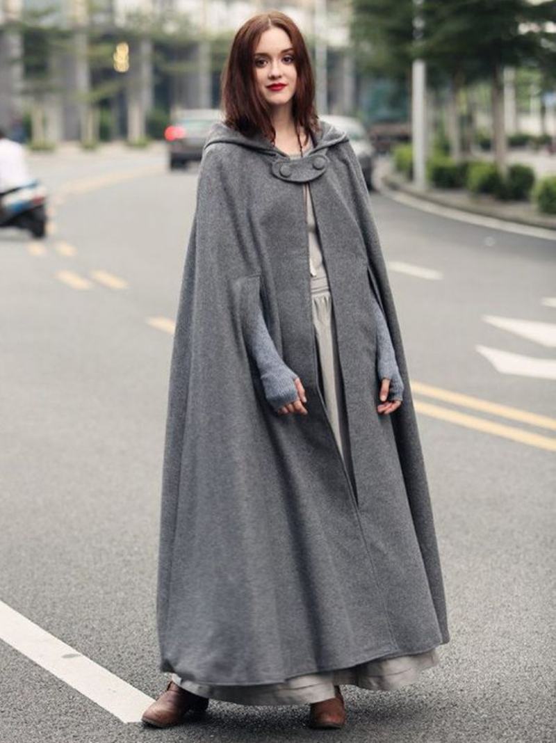 Γυναικεία Poncho Hooded Hunter Green Oversized Cape - Γκρι