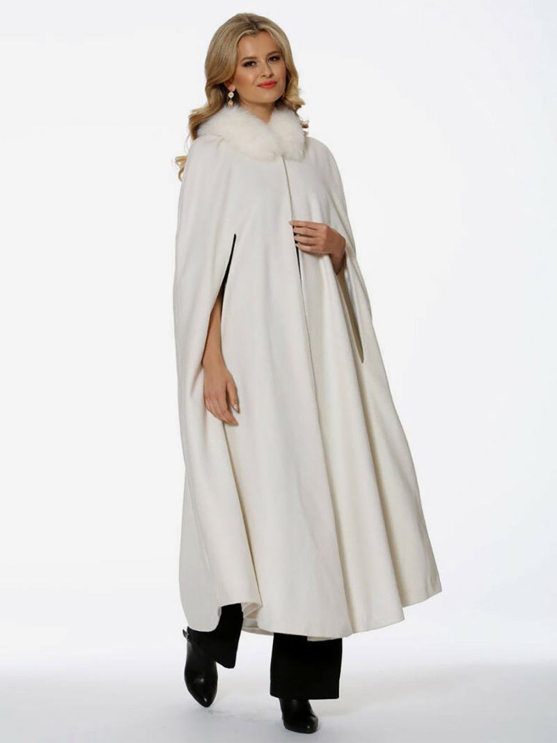 Γυναικεία Poncho Με Κουκούλα Ivory Oversized Από Ψεύτικη Γούνα Cape Outerwear