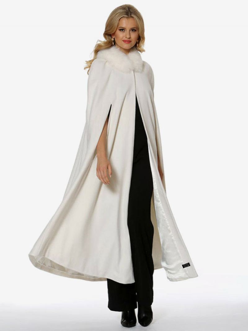 Γυναικεία Poncho Με Κουκούλα Ivory Oversized Από Ψεύτικη Γούνα Cape Outerwear - Ελεφαντόδοντο