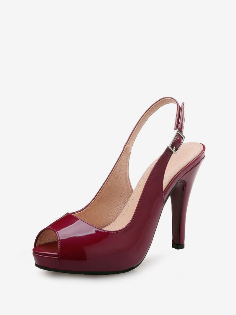 Γυναικεία Slingback Pumps Peep Toe Stiletto Prom Heel Σε Βουργουνδία