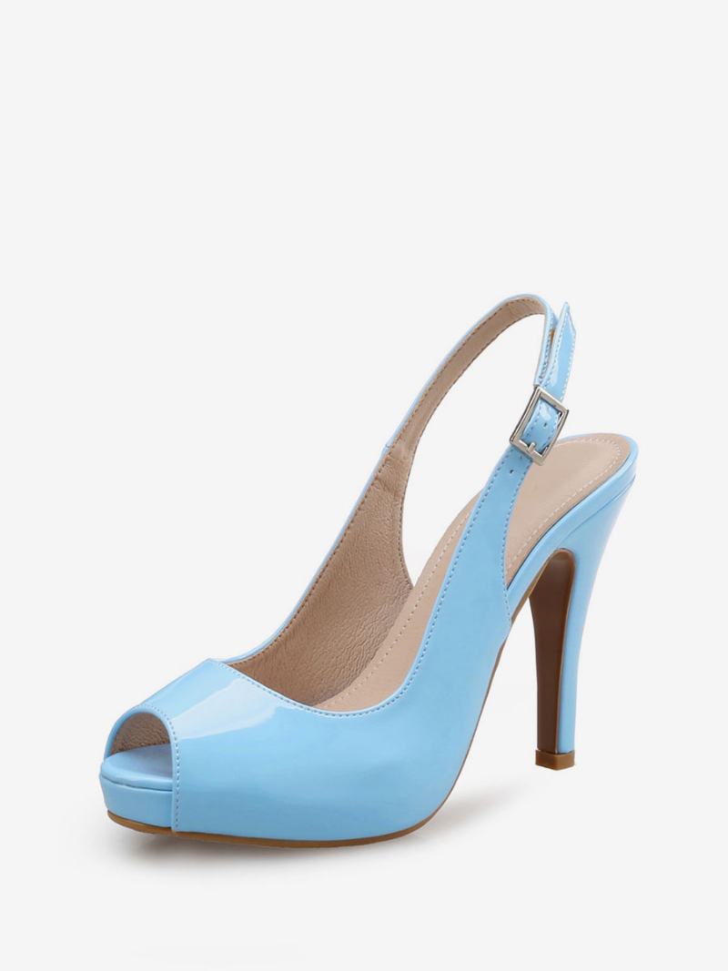 Γυναικεία Slingback Pumps Peep Toe Stiletto Prom Heel Σε Βουργουνδία - Μπλε