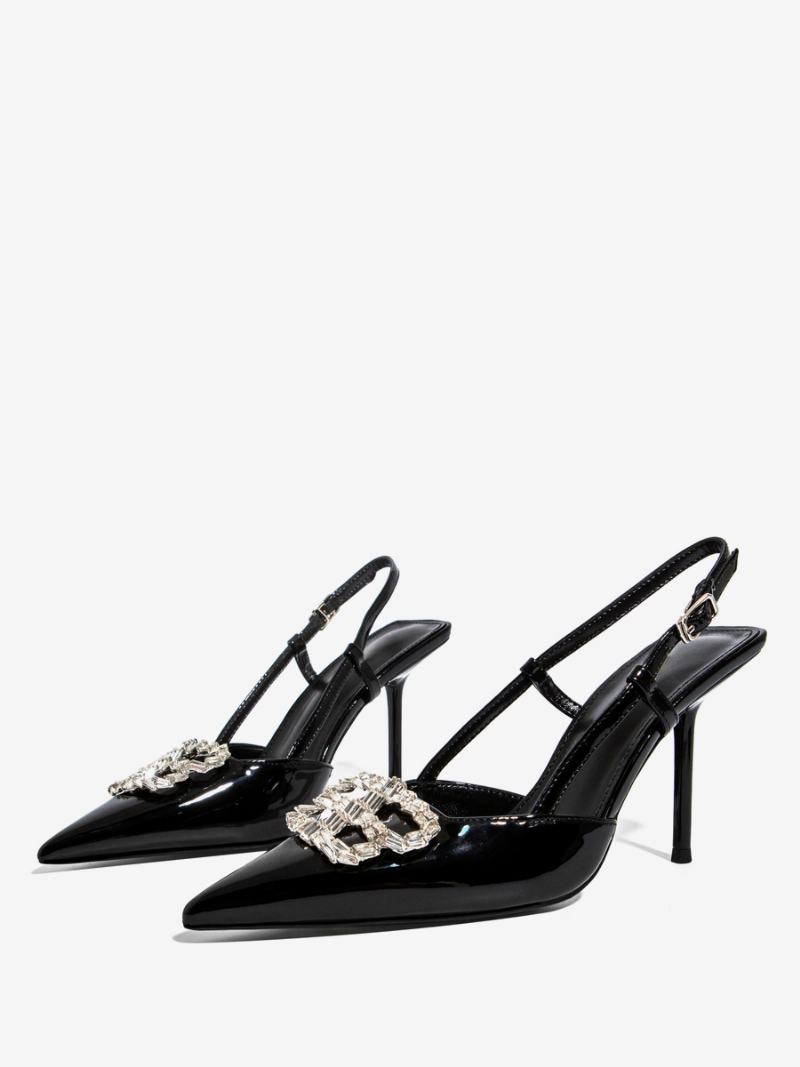 Γυναικεία Slingback Pumps Μαύρα Στρας Stiletto Heel Παπούτσια Πάρτι