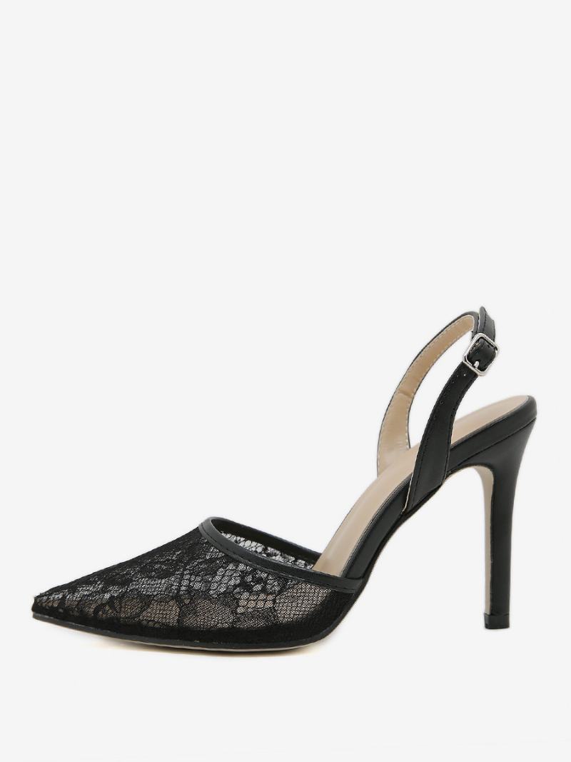 Γυναικεία Slingback Γόβες Κουμπιά Δαντέλα Stiletto Heel Μαύρη - Μαύρο