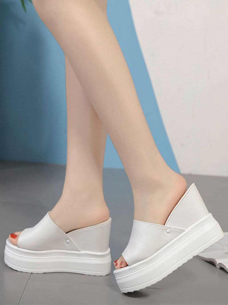 Γυναικεία Slingbacks Pu Δερμάτινα Πέδιλα Wedge - Λευκό