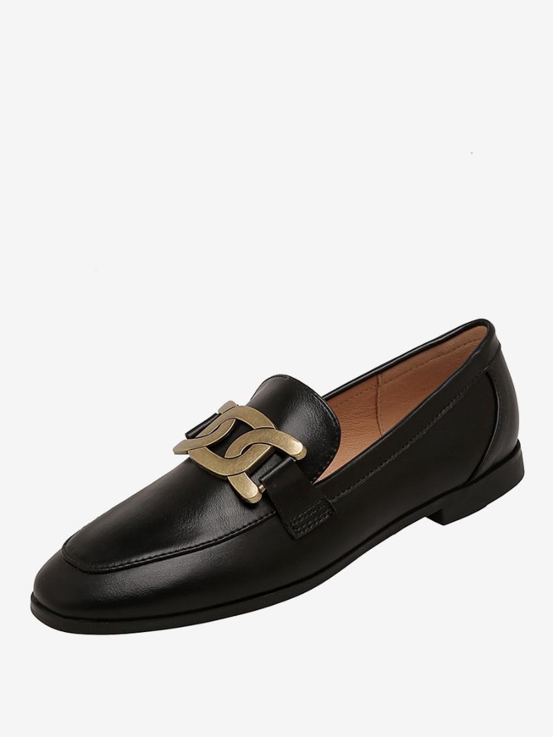 Γυναικεία Slip On Loafers Λευκά Στρογγυλά Ίσια Παπούτσια - Μαύρο