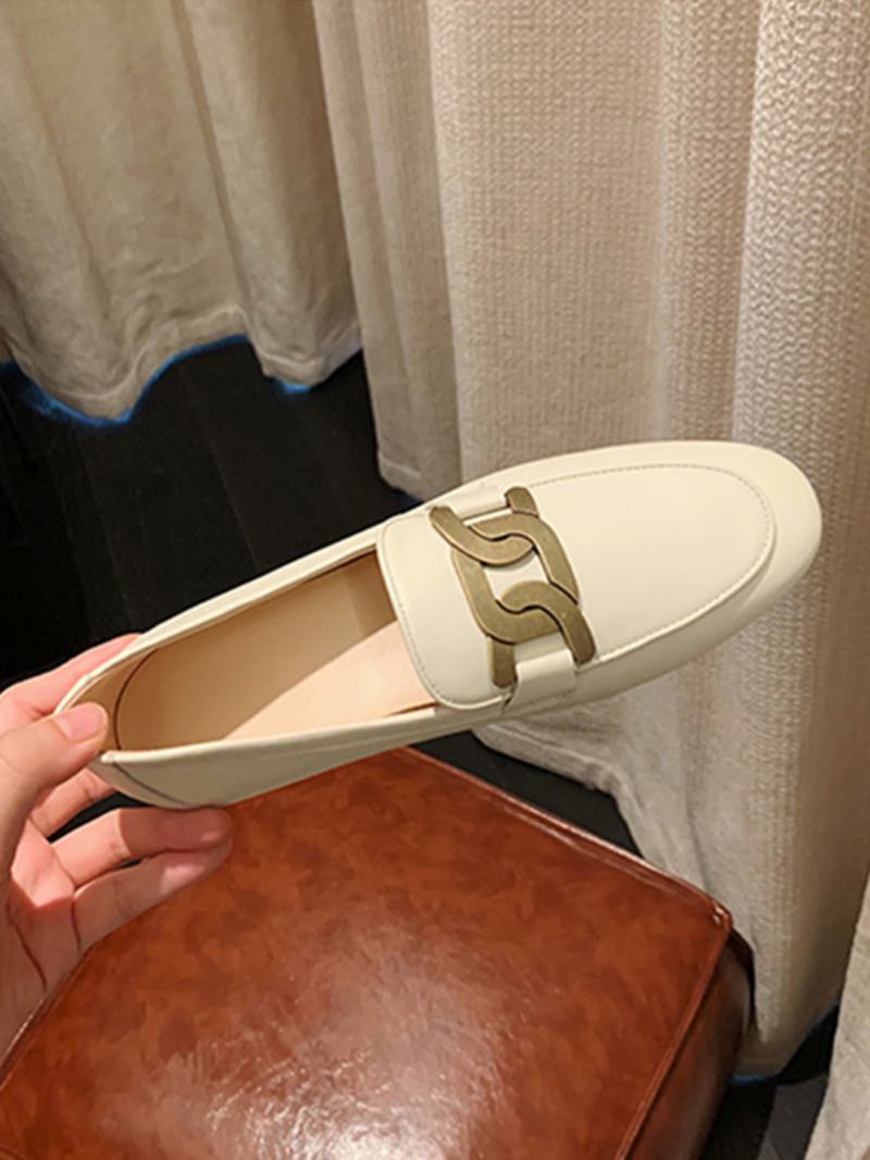 Γυναικεία Slip On Loafers Λευκά Στρογγυλά Ίσια Παπούτσια - Λευκό