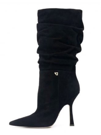 Γυναικεία Slouch Stiletto Heel Mid Calf Μπότες Σε Μαύρο Σουέντ