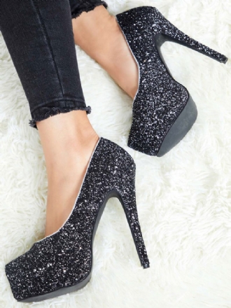 Γυναικεία Sparkly Platform Pumps Μαύρα Παπούτσια Prom Για Πάρτι Ψηλοτάκουνα