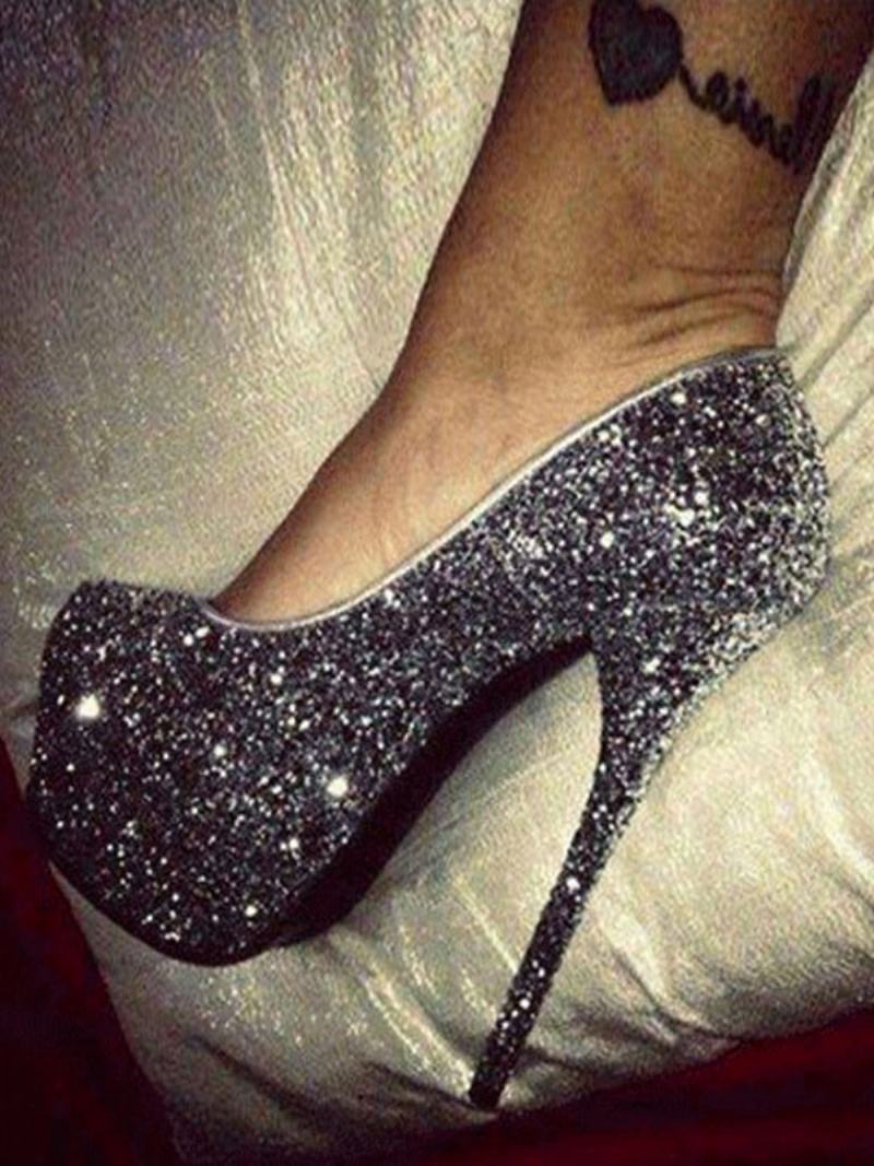 Γυναικεία Sparkly Platform Pumps Μαύρα Παπούτσια Prom Για Πάρτι Ψηλοτάκουνα - Μαύρος