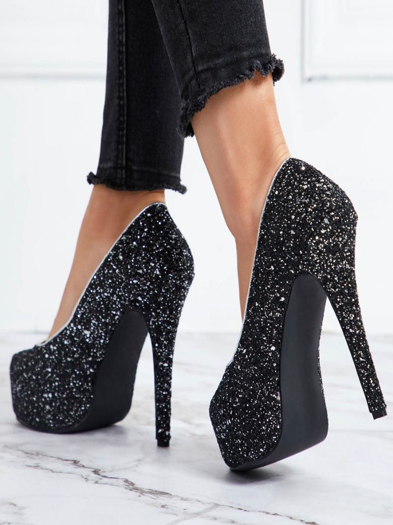 Γυναικεία Sparkly Platform Pumps Μαύρα Παπούτσια Prom Για Πάρτι Ψηλοτάκουνα - Μαύρος