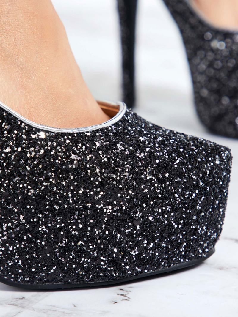 Γυναικεία Sparkly Platform Pumps Μαύρα Παπούτσια Prom Για Πάρτι Ψηλοτάκουνα - Μαύρος