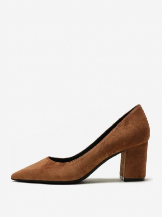 Γυναικεία Suede Block Heel Pumps Καφέ Μυτερό Slip On Heels