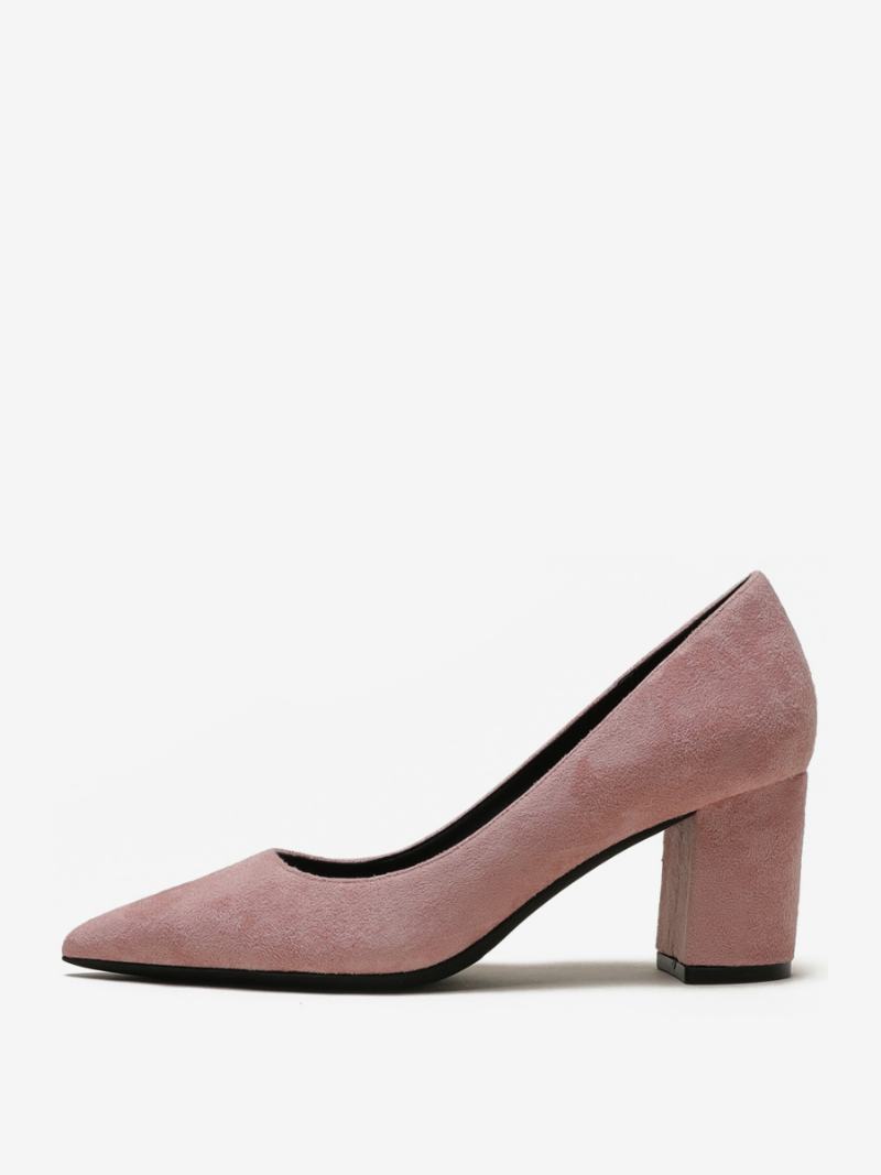 Γυναικεία Suede Block Heel Pumps Καφέ Μυτερό Slip On Heels - Ανοιχτό Ροζ