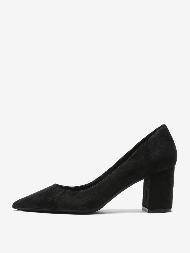 Γυναικεία Suede Block Heel Pumps Καφέ Μυτερό Slip On Heels - Μαύρο