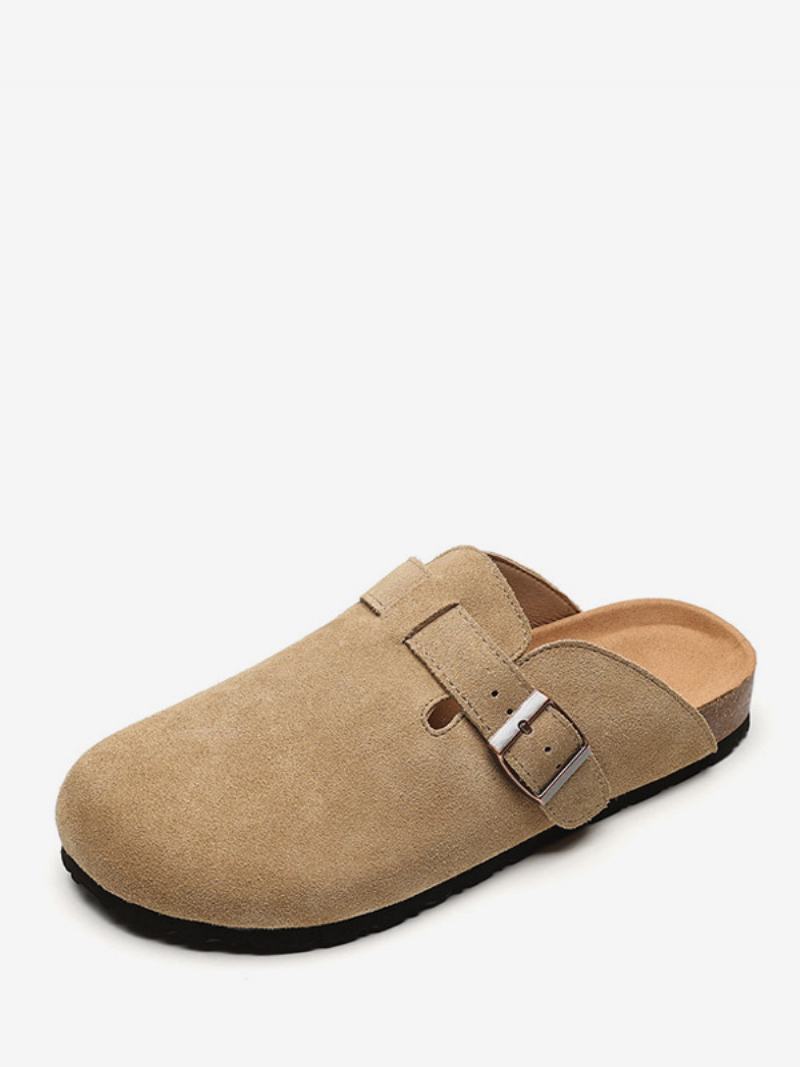 Γυναικεία Suede Mules Στρογγυλά Flat Casual Παπούτσια - Καφέ Καφέ