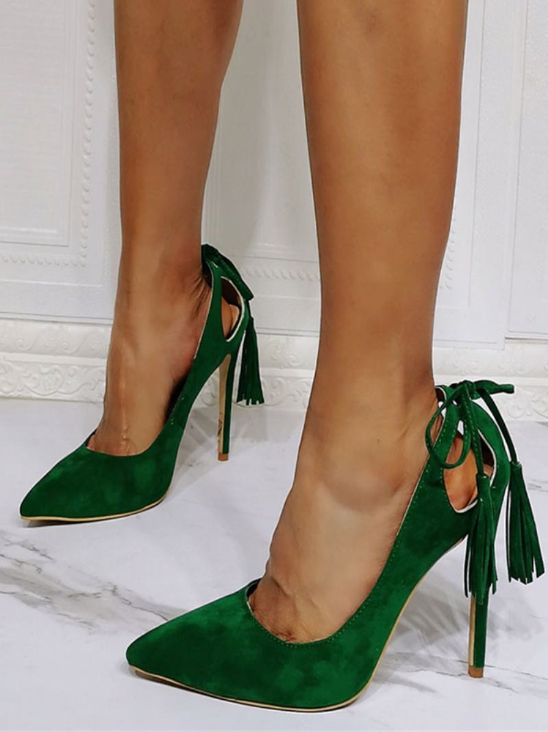 Γυναικεία Tassel Stiletto Prom Heel Pumps Σε Πράσινο Σουέντ - Πράσινος