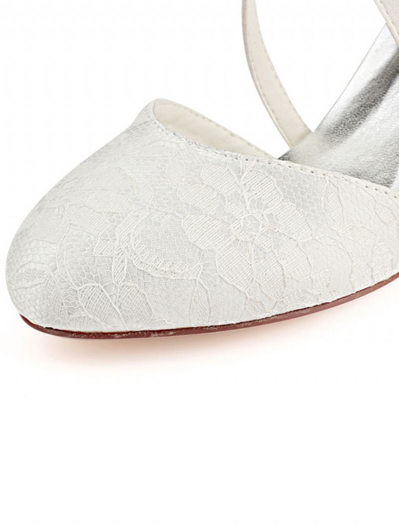 Γυναικεία Vintage Νυφικά Παπούτσια Από Ivory Lace Round Toe Criss Cross - Ελεφαντόδοντο