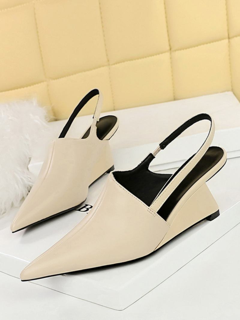 Γυναικεία Wedge Σανδάλια Μαύρα Μυτερά Slingback Wedges - Ανοιχτό Κίτρινο