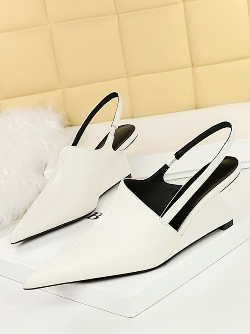 Γυναικεία Wedge Σανδάλια Μαύρα Μυτερά Slingback Wedges - Λευκό