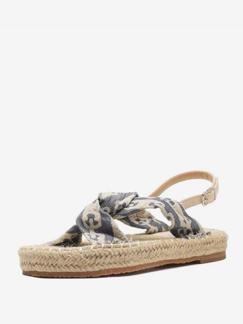 Γυναικεία Ίσια Πέδιλα Beach Twisted Cable Knit Flat Σανδάλια Ανοιχτό Σταυρωτά Υφασμάτινα