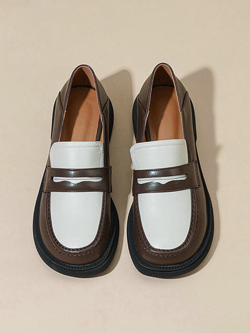 Γυναικεία Ίσια Παπούτσια Penny Loafers Round Toe - Βαθύ Καφέ