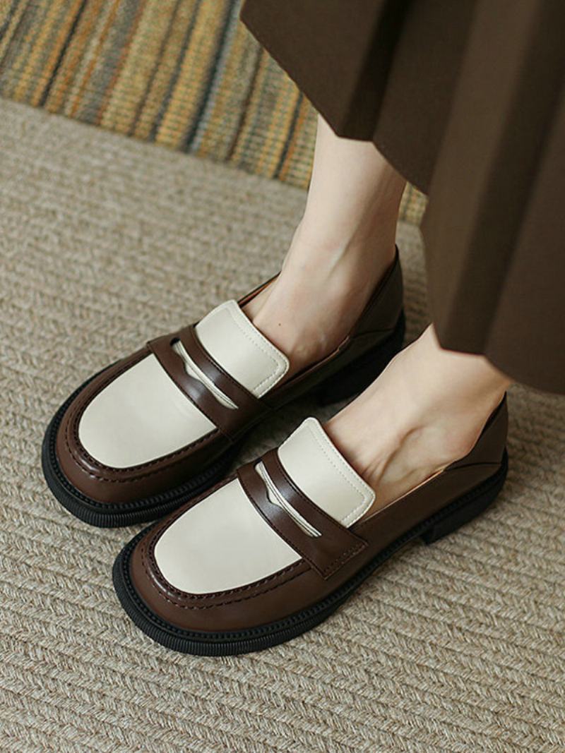 Γυναικεία Ίσια Παπούτσια Penny Loafers Round Toe - Βαθύ Καφέ