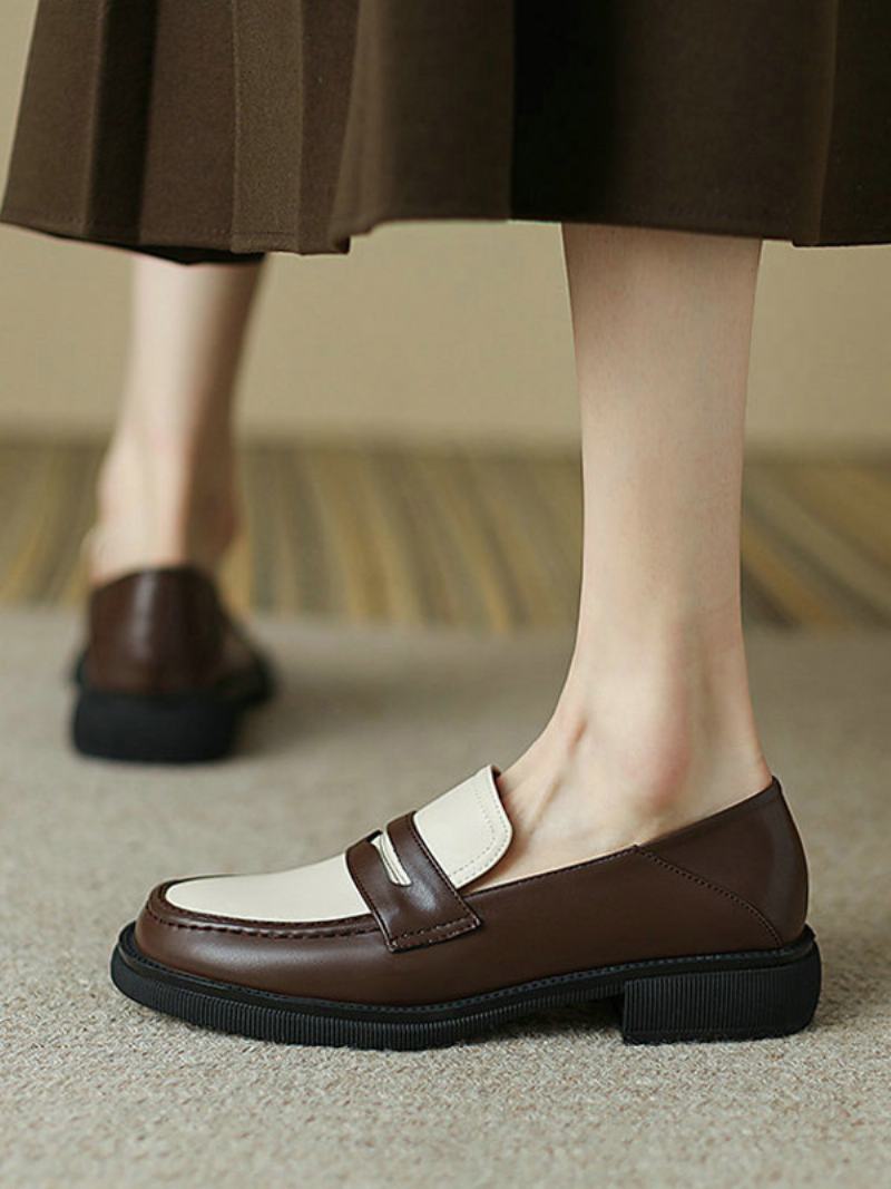 Γυναικεία Ίσια Παπούτσια Penny Loafers Round Toe - Βαθύ Καφέ