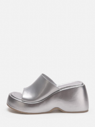 Γυναικεία Ασημένια Πέδιλα Slides Silver Metallic Platform Flatform Slip-on Mules