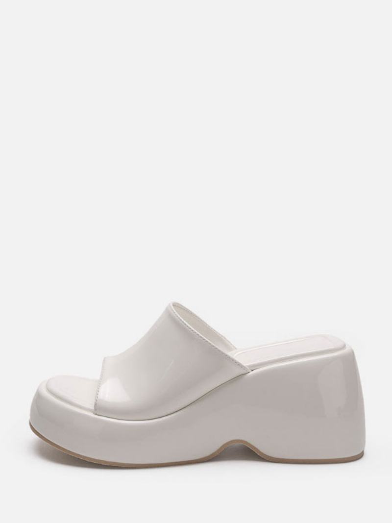 Γυναικεία Ασημένια Πέδιλα Slides Silver Metallic Platform Flatform Slip-on Mules - Λευκό