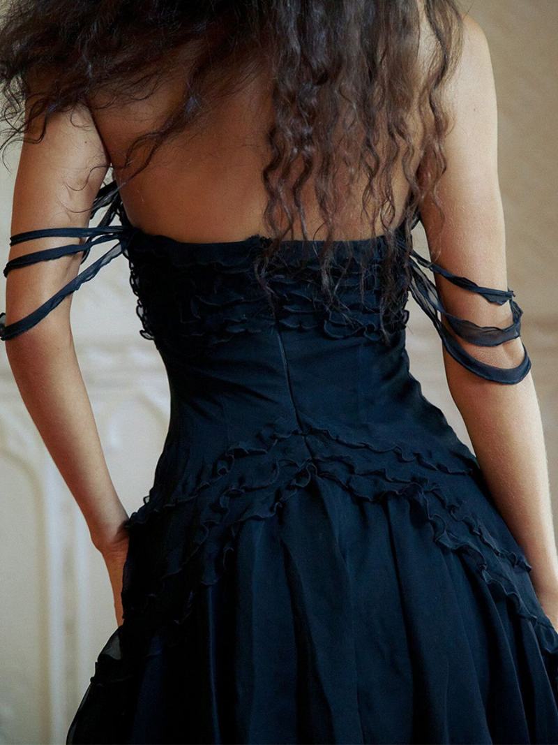 Γυναικεία Βολάν Dress Off The Shoulder Backless Rave Club Mini Dresses - Dark Navy