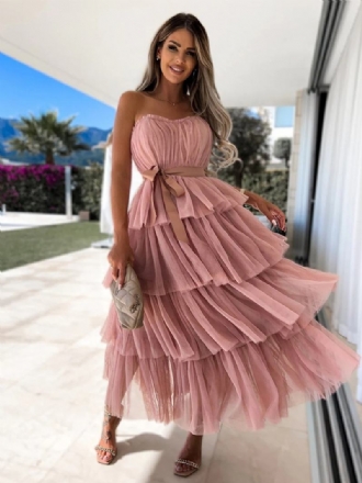 Γυναικεία Βολάν Από Τούλι Dress Off The Shoulder Layered Party Maxi Dressed