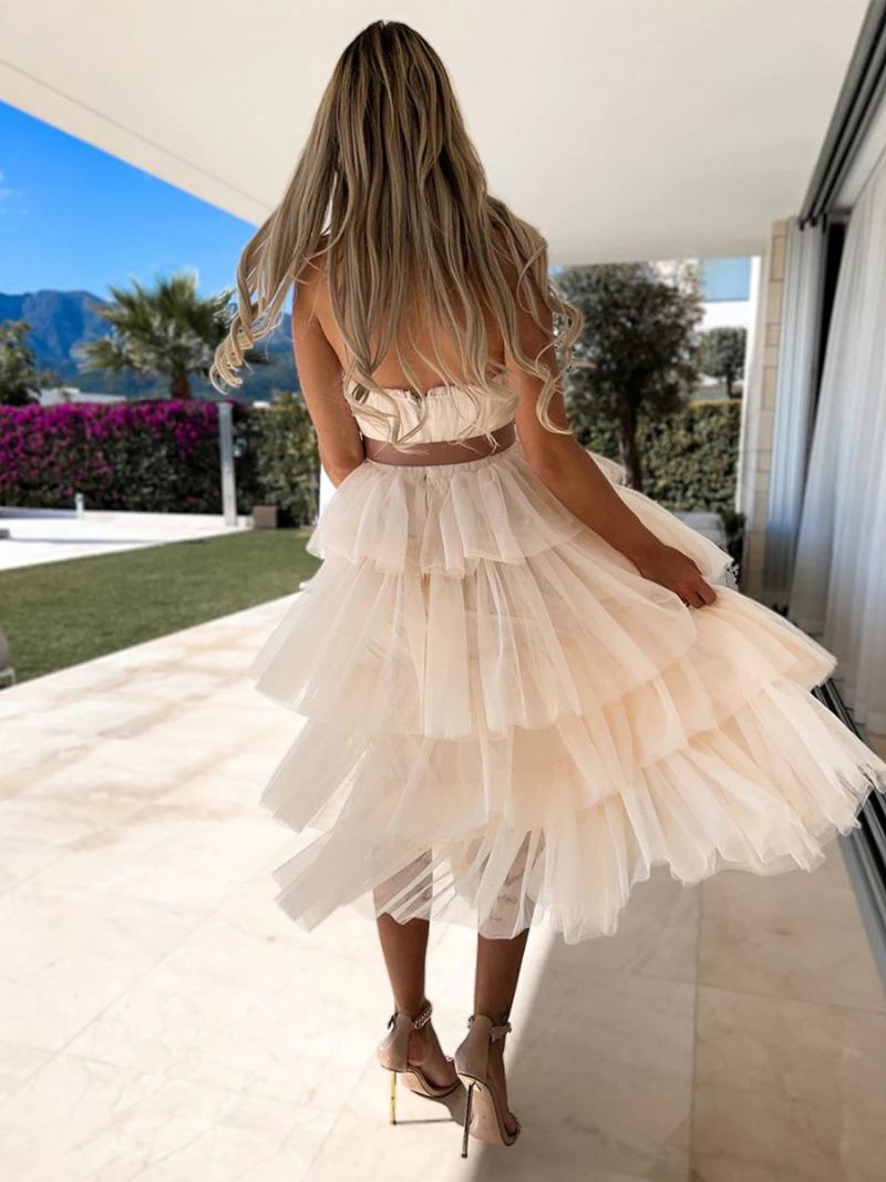 Γυναικεία Βολάν Από Τούλι Dress Off The Shoulder Layered Party Maxi Dressed - Ανοιχτό Κίτρινο