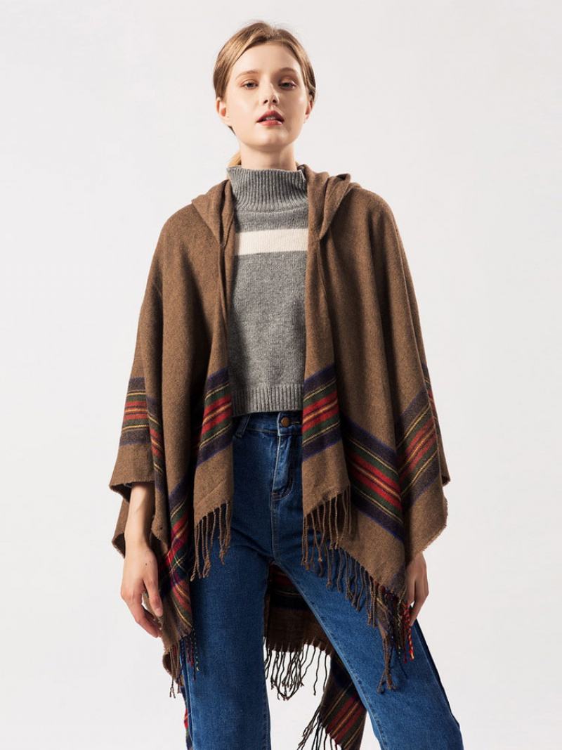 Γυναικεία Κάπα Poncho Cardigan Με Σάλι Bohemian Hooded Fringe