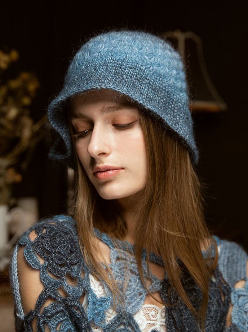 Γυναικεία Καπέλα Pretty Chic Knitted Cut Outs Designer Winter Warm Hats - Μπλε