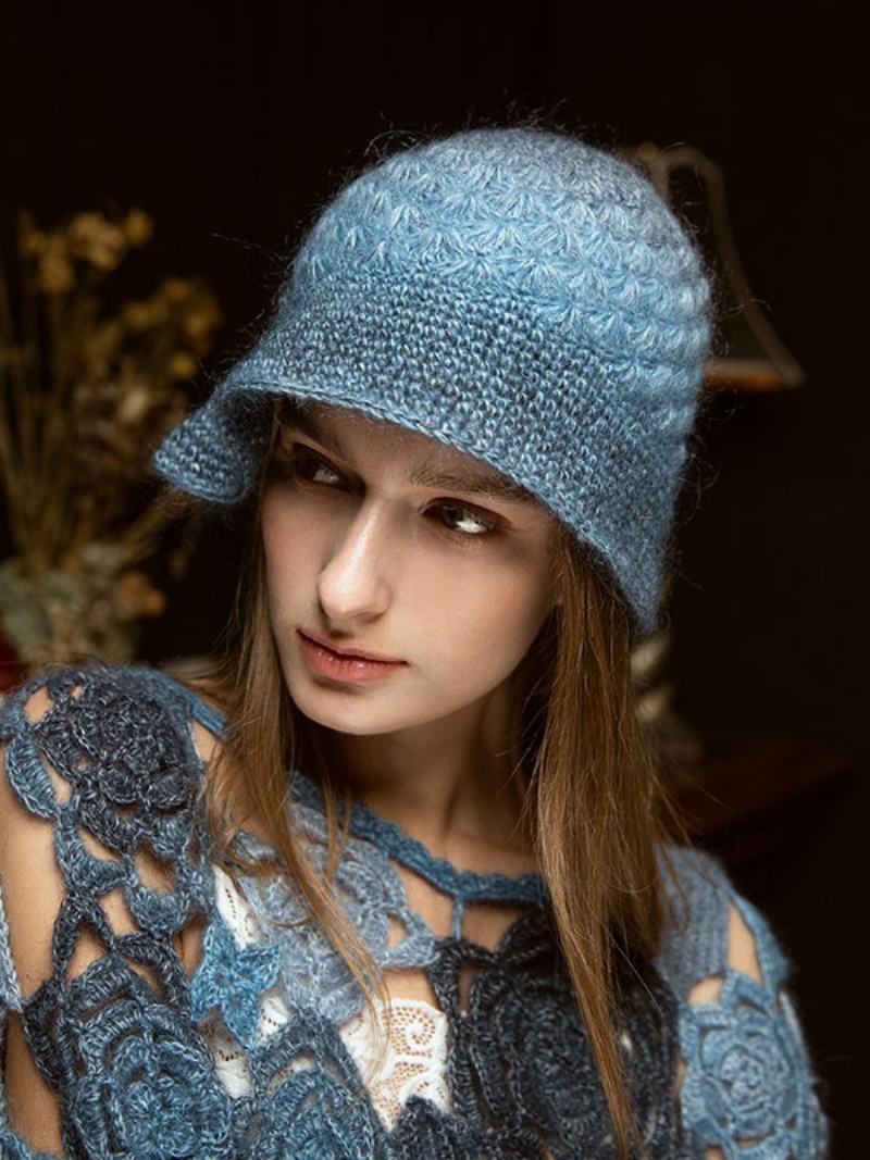 Γυναικεία Καπέλα Pretty Chic Knitted Cut Outs Designer Winter Warm Hats - Μπλε