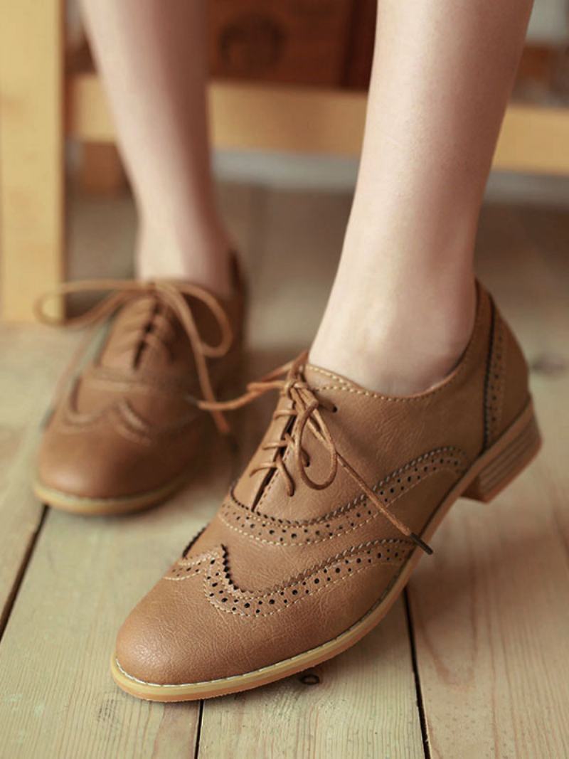 Γυναικεία Καφέ Lace Up Wingtip Brogues Casual Oxfords