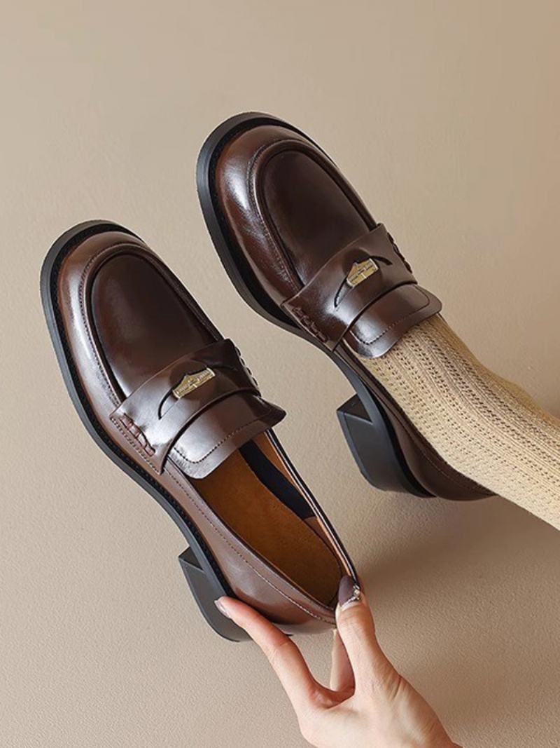 Γυναικεία Καφέ Loafers Round Toe Slip On Penny