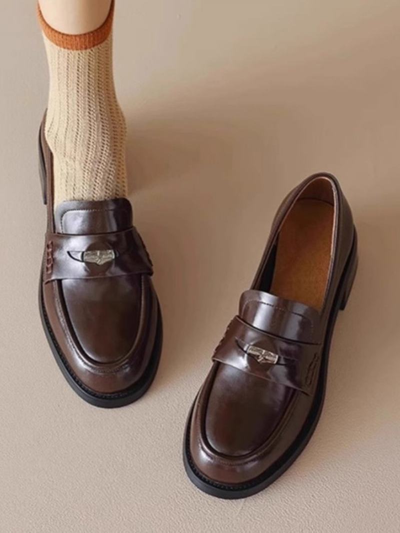 Γυναικεία Καφέ Loafers Round Toe Slip On Penny - Καφέ Καφέ