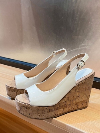 Γυναικεία Λουστρίνια Peep Toe Σανδάλια White Wedge