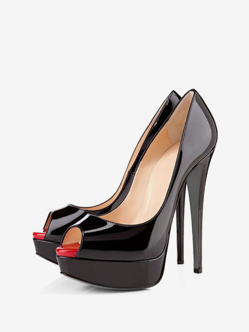 Γυναικεία Μαύρα Peep Toe Heels Platform Stiletto Heel Pumps Σέξι Παπούτσια