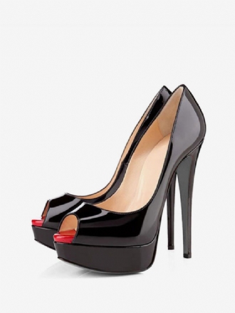 Γυναικεία Μαύρα Peep Toe Heels Platform Stiletto Heel Pumps Σέξι Παπούτσια