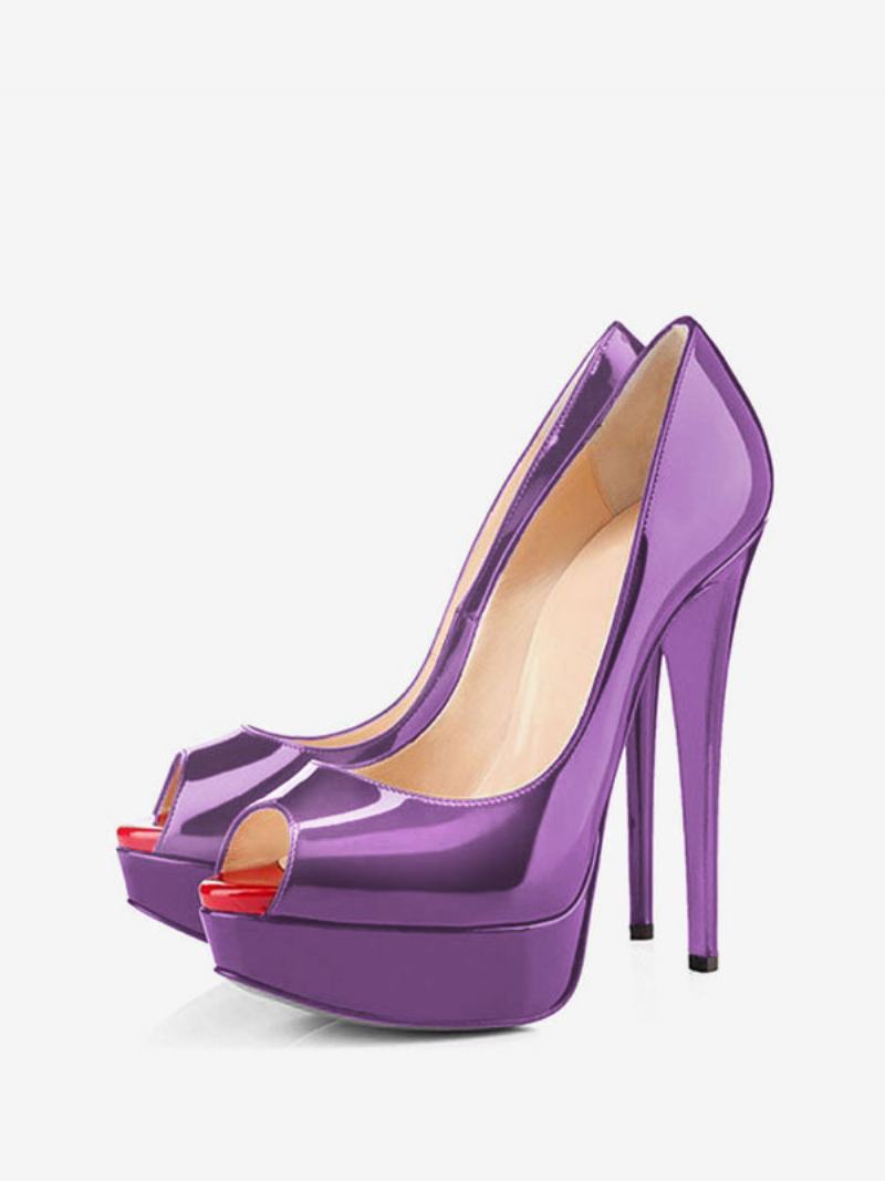 Γυναικεία Μαύρα Peep Toe Heels Platform Stiletto Heel Pumps Σέξι Παπούτσια - Βαθύ Μωβ