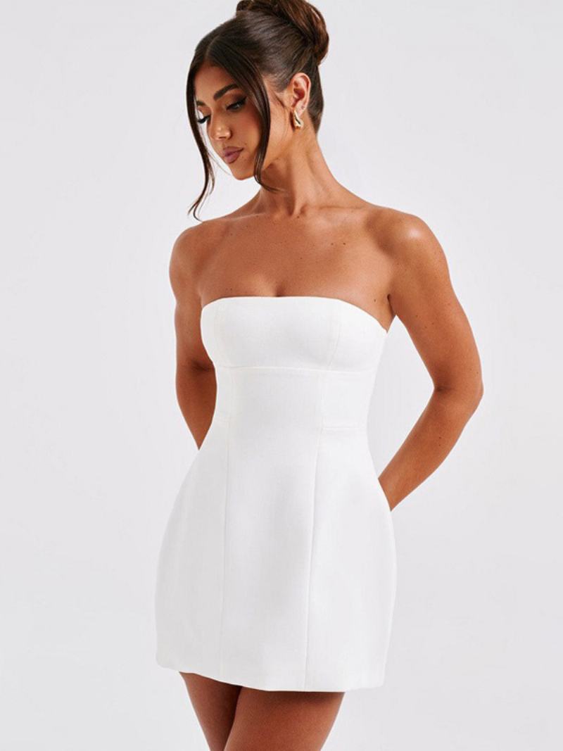 Γυναικεία Μαύρα Φορέματα Bodycon Μίνι Πάρτι Off The Shoulder Backless - Λευκό